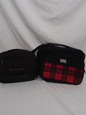 Bundle of 2 Camera Bags : Photo Mate Red Plaid Camera Bag and Samsonite black